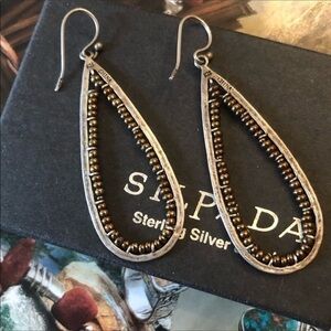 Silpada Earrings Sterling Silver Tear Drop with brown seed beads 2 1/4” length